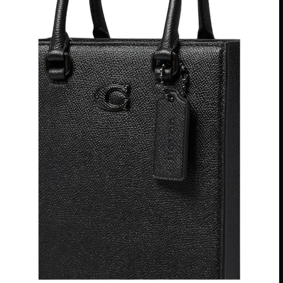 NEW! COACH Unisex Tote 16 In Crossgrain Leather Shoulder Bag Crossbody Black - Picture 5 of 16